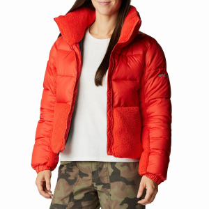 Women's Columbia Leadbetter Point Sherpa Hybrid Jacket 2022 in Orange size 2X-Large | Nylon/Polyester